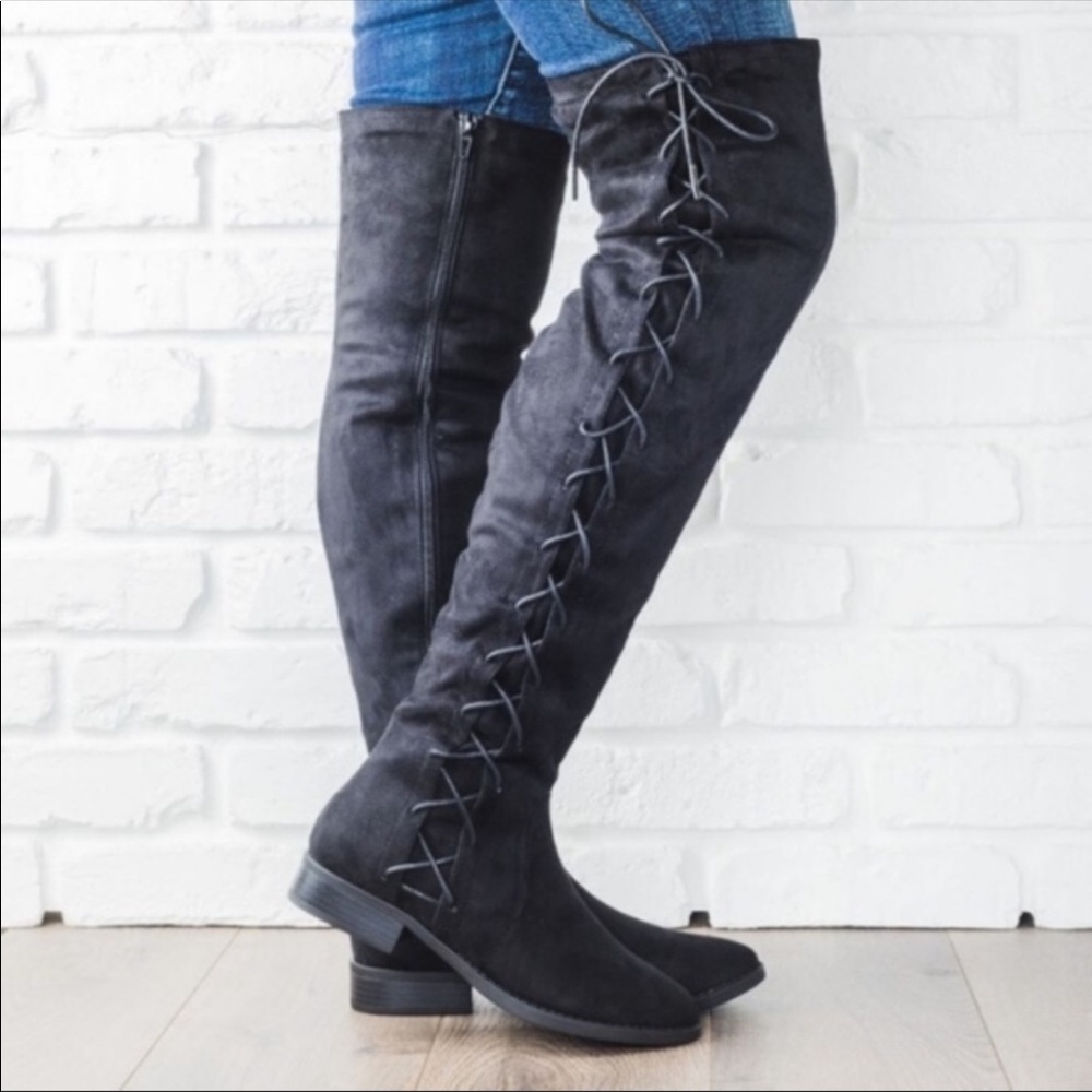 ❤️ LAST PAIR LEFT Side Lace Up Over The Knee Boots - Picture 1 of 8